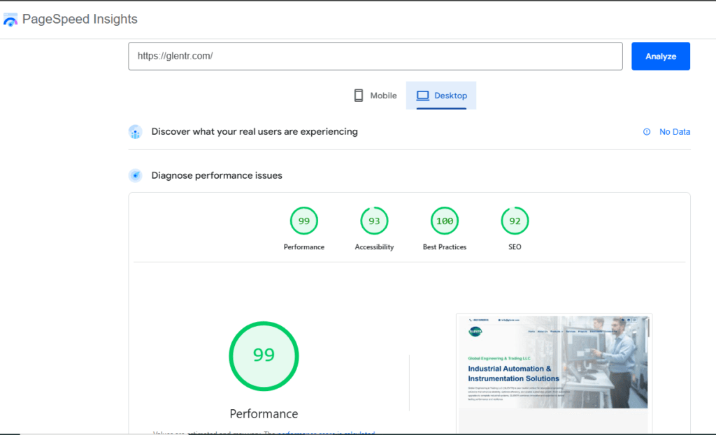 Gazelle Business Solutions » Best Website Design Company and Digital Marketing Agency glentr desktop speed